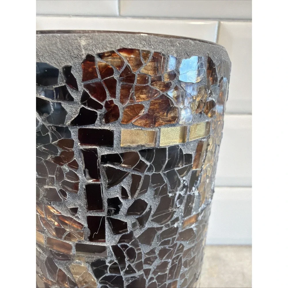 Vintage Mosaic Stained Glass Vase Candle Holder Brown/gold/black GW993